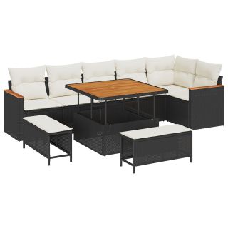 9-osaline aia diivanikomplekt padjaga must polü rattan akatsiaga,3-osaline aia söömise komplekt padjaga must polü rattan akatsiaga