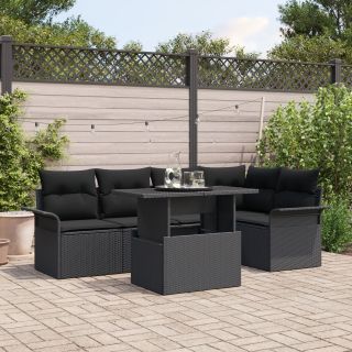 6-osaline Aiamööbel koos pehmendustega Must Polü Rattan