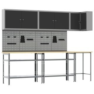 10 tükki tööriistade hoiustamise lauakomplekt mustast töödeldud puidust ja metallist
