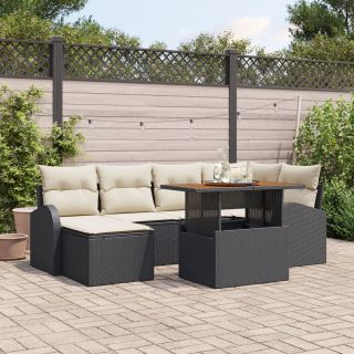 7 Tükiline Aia Toitlustuskomplekt koos Padjatega Must Polü Rattan Acacia