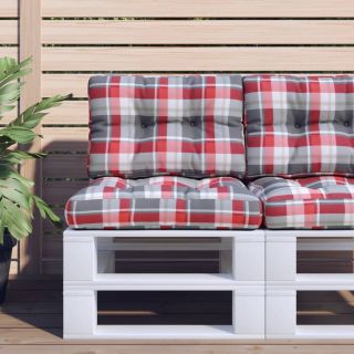 Подушка для сиденья из европоддона, красная, клетчатая, 60x40x12 см, ткань