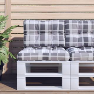 Подушка для сиденья из европоддона, серая, клетчатая, 60x40x12 см, ткань
