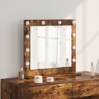 Vanity Mirror with LED Lights Smoked Oak 60x55x18 cm