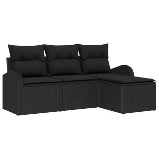4-osaline aia diivanikomplekt padjadega Must Polü Rattan