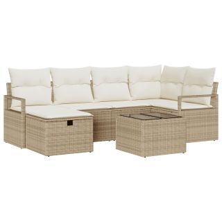 7-osaline aia sohva komplekt koos patjadega beež polü rattan,2-istmeline aia sohva koos hoiustamise ja patjadega beež polü rattan