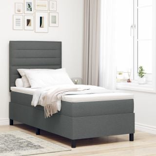 Box Spring voodi madratsiga tumehall üksik kangas
