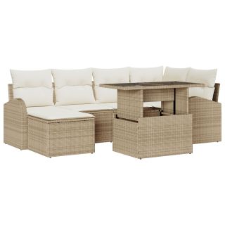 7-osaline aiadiivanikomplekt padjadega beež polü rattan,2-kohaline aiadiivan koos hoidiku ja padjadega beež polü rattan