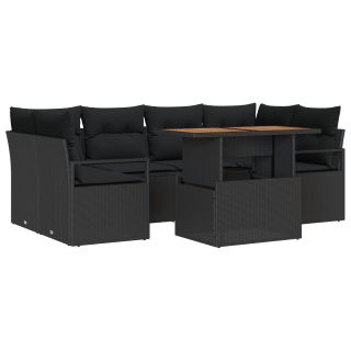7-osaline Aia diivanikomplekt padjadega Must polü rattan,2-kohaline Aia diivan salvestamiseks ja padrikuga Must polü rattan