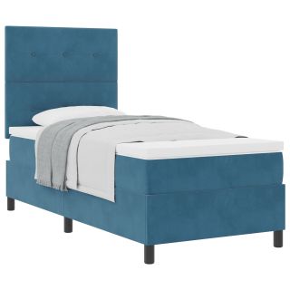 Vedrustusega Voodi Madratsiga Tumed Sinine 90x200 cm Samet