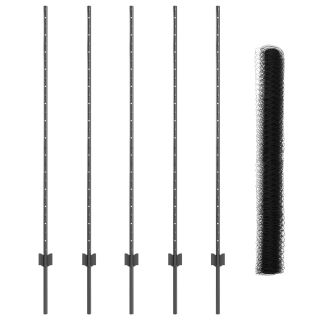 Aiapostid 10 tk U-kanal Hall 140 cm Teras,Kuusnurksed aiapost Hall 1.4x10 m Teras