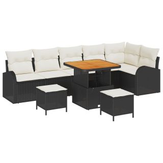9-osaline aia diivanikomplekt patjadega must polü rattan akatsiaga,2-kohaline aia diivan koos ladustamise ja patjadega must polü rattan,3-osaline aia söögikomplekt patjadega must polü rattan akatsiaga