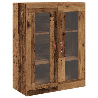 Seinale paigaldatav kapp klaasustega, vana puit 69,5x34x90 cm
