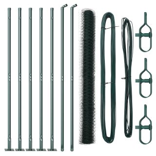 Kuusnurkne aed roheline 1.5x10 m teras,Aiapostid koos alusplaatidega 7 tk Ø32mm 83.5cm kuumtsingitud teras