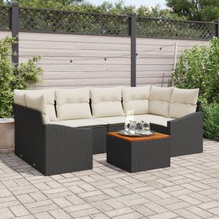 7-osaline Aia Diivanite Komplekt Padjadega Must Polü Rattan Akaatsia