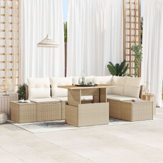 6 Tükine Aia Einestamis Komplekt Patjadega Beež Polü Rattan Akatsia