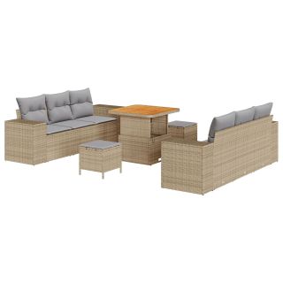9-osaline aia diivanikomplekt padjadega, beež, polü rotang, akatsia,3-osaline aia söögikomplekt padjadega, beež, polü rotang, akatsia