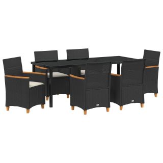 7-osaline Aia Söögikomplekt Padjadega Must Polü Rattan