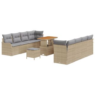 11-osaline aiamööbli komplekt patjadega beež polürotang,2-seater aiamööbel patjadega beež polürotang,3-osaline aedainete komplekt patjadega beež polürotang
