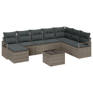8-osaline aiamööbli komplekt padjadega must polü rattan,2-istmeline aiamööbel padjadega hall polü rattan