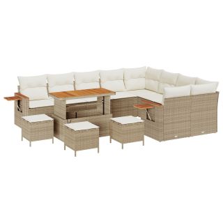 13 tükki aiamööbli komplekt koos padjadega beež polü rattan akatsiaga,4 tükki aiakohviku komplekt koos padjadega beež polü rattan akatsiaga