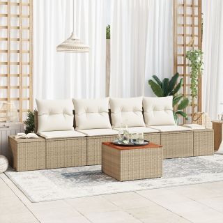 5-osaline Aia diivaniseade padjadega Beež Polü Rattan Acacia