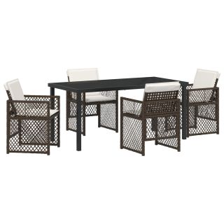 5-osaline aia söögikomplekt koos patjadega pruun polü rattan,aia laud must 160x80x73 cm karastatud klaas
