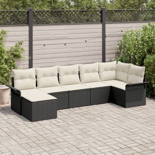 7-osaline Aed Diivanikomplekt koos Patjadega Must Polü Rattan