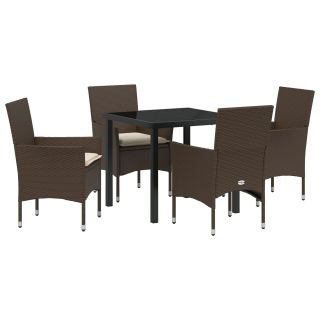 5-osaline aia söögilaud patjadega pruuni polürotangiga,aia laud must 80x80x73 cm, karastatud klaas
