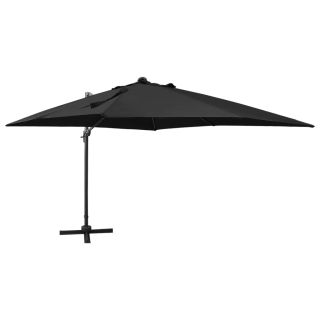 konsooldisainiga aia päikesevari posti ja LEDiga, must, 300 cm