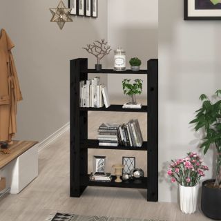 Книжная полка/разделитель комнаты, черная, 80 x 35 x 125 см, сосна