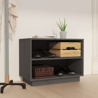 Тумба для обуви, серая, 60x34x45 см, прочная сосна.