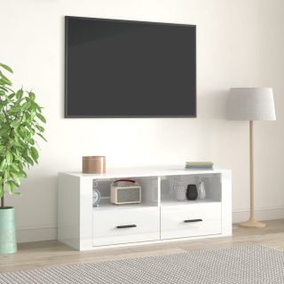 Тумба под телевизор, глянцевый белый, 100 x 35 x 40 см, искусственное дерево