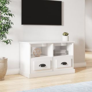 Тумба под ТВ, глянцевая белая, 80x35x50 см, искусственное дерево