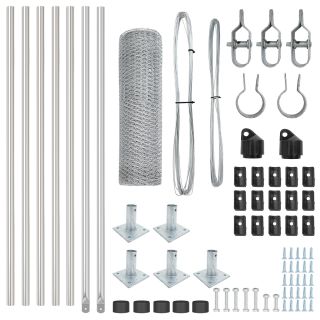 Kuusnurga Aed 0.4x10 m Tsingitud teras,Aia Postid koos Baasplaadis 7 tk Ø32mm 50cm Tsingitud teras
