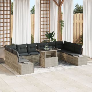 11-osaline aiadiivanite komplekt padjatega, helehall polü rattan