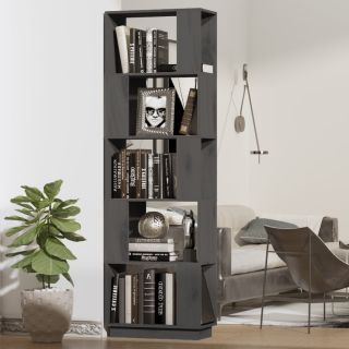 Книжная полка/разделитель комнаты, серая, 51x25x163,5 см, массив сосны