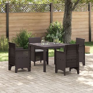 5 Osaline Aia Söögikomplekt Pehmendustega Pruun Polü Rattan