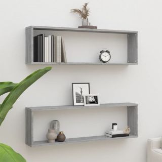 настенные полки-кубы 2, серый дуб Сонома, 100x15x30 см искусственное дерево