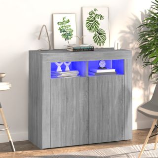 puhvetkapp LED-tuledega, hall Sonoma tamm, 80 x 35 x 75 cm