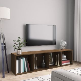 книжная полка/тумба под телевизор, коричневый дуб, 143x30x36см, искусственное дерево