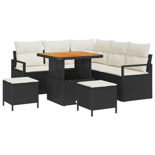 8-osaline aia sohvade komplekt patjadega Must Polürotang Acacia,2-kohaline aia sofa patjadega Must Polürotang,3-osaline aia söögitooli komplekt patjadega Must Polürotang Acacia