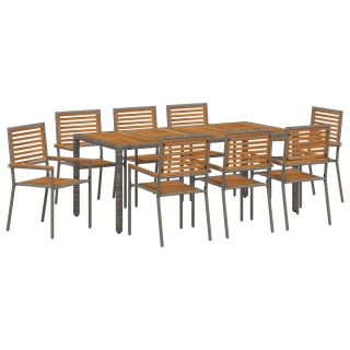 9-osaline Aia Söögitoolide Komplekt Hall Polü Rattan Acacia,Virnastatavad Aia Toolid Padjaga 2 tk Hall Polü Rattan