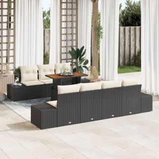 8-osaline Aiamööbli Komplekt Patjadega Must Polü Rattan