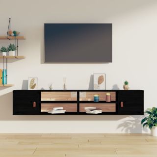 Настенные шкафы, 2 шт, черные, 80x30x30 см, сосна