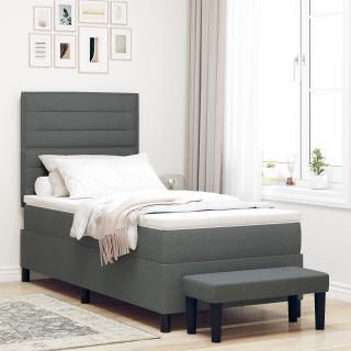 Box Spring voodi koos madratsi ja tooliga tumedat halli 90 x 200 cm kangast