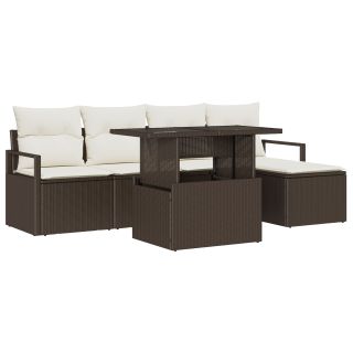 6-osaline aiamööbli komplekt pehmete patjadega pruun polü rattan,2-kohaline aiamööbel panipaiga ja patjadega pruun polü rattan