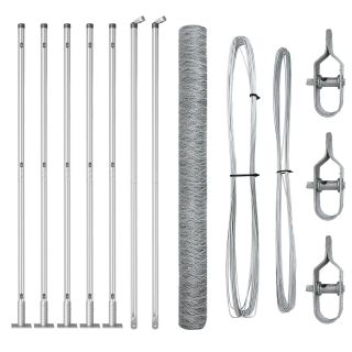 Heksagonaalne Aed 1.6x10 m Galvaniseeritud Teras,Aia Postid Alusplaatidega 7 tk Ø32mm 88.5cm Galvaniseeritud Teras