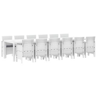 13-osaline aiatoa söögilaud pehmete toolidega valge polürotang,aiatoa laud valge 200x100x73 cm polürotang,aiatoa laud valge 150x100x73 cm polürotang,aiatoa toolid pehmete toolidega 4 tk valge polürotang