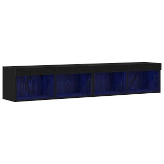 TV seina kapid LED-valgustusega 2 tk Must tamm 80x30x30 cm