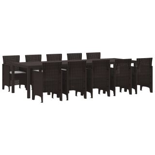 11-osaline Aia Toitlustamis Komplekt Padjadega Pruun Polürotang,Aia Laud Pruun 150x100x73 cm Polürotang,Aia Toolid Padjadega 2 tk Pruun Polürotang,Aia Toolid Padjadega 4 tk Pruun Polürotang